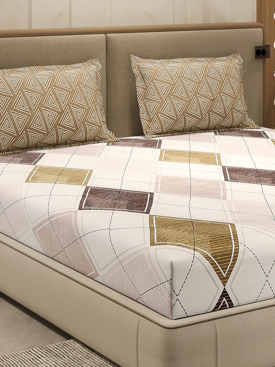 110 GSM Polyester Double Bed 1 Bedsheet with 2 Pillow Cover (Aromatica)