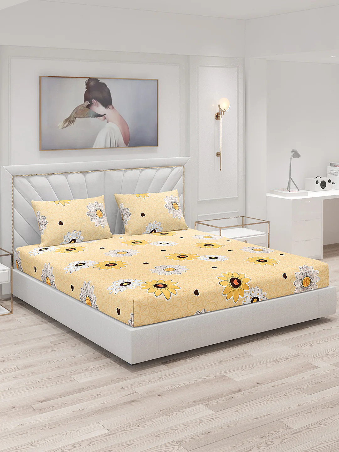 120 GSM Polyester Double Bed Bedsheet with 2 Pillow Covers - Updated - Updated