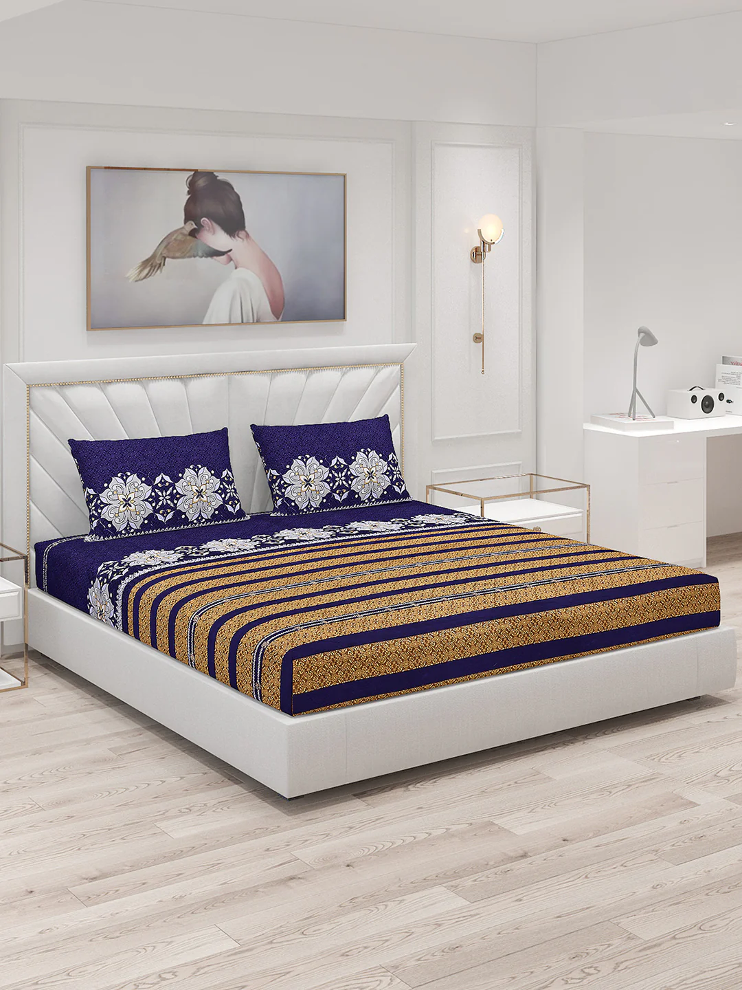 120 GSM Polyester Double Bed Bedsheet with 2 Pillow Covers - Updated - Updated