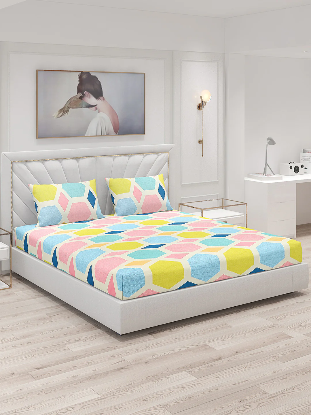 120 GSM  Polyester Double Bed Bedsheet with 2 Pillow Covers - Updated - Updated