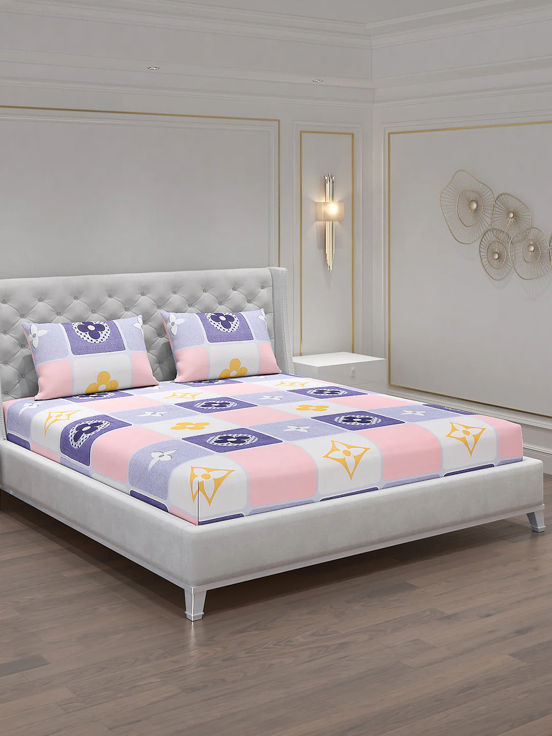 120 GSM  Polyester Double Bed Bedsheet with 2 Pillow Covers - Updated - Updated