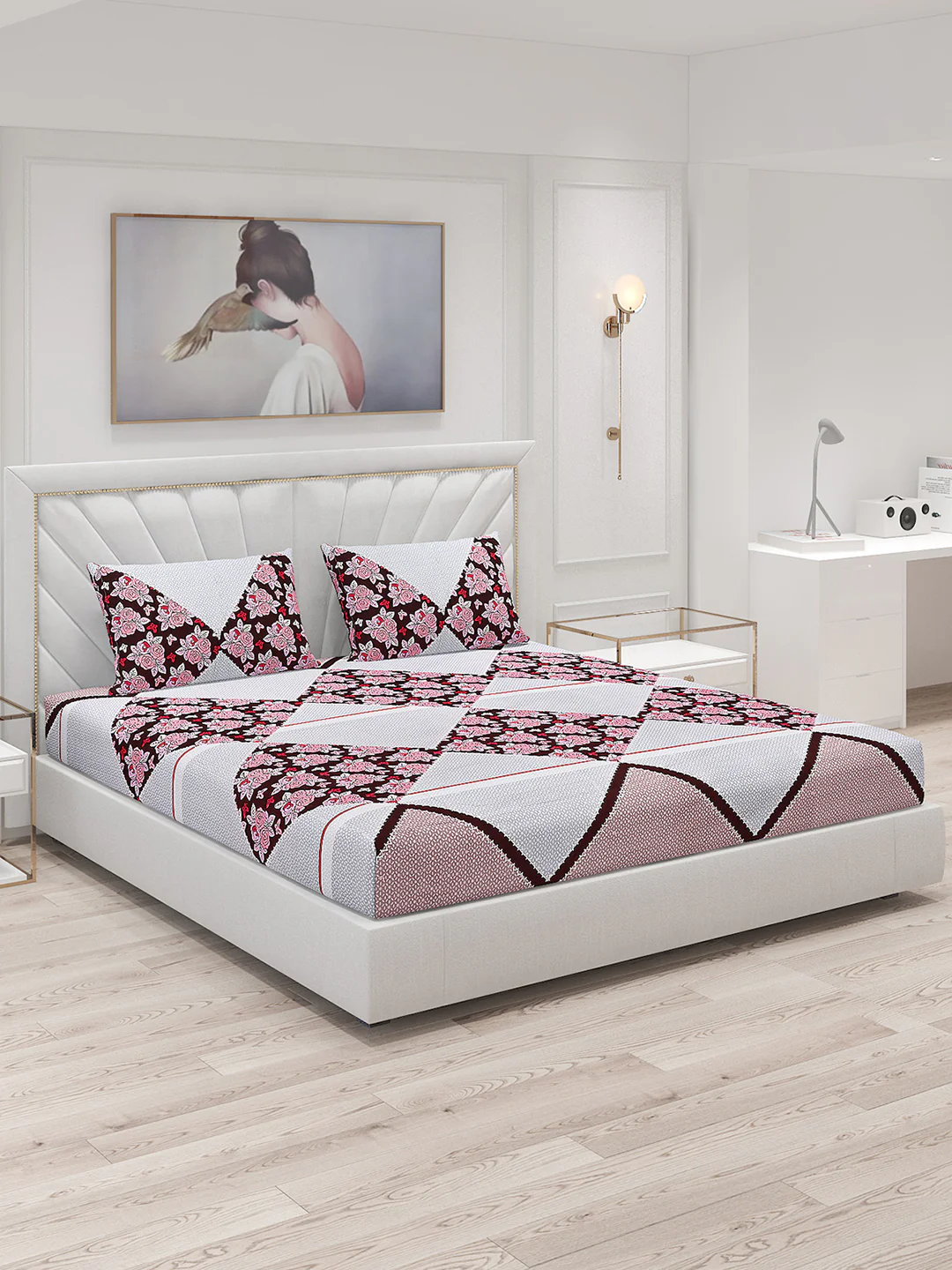 125 GSM Polyester Double Bed Bedsheet with 2 Pillow Covers