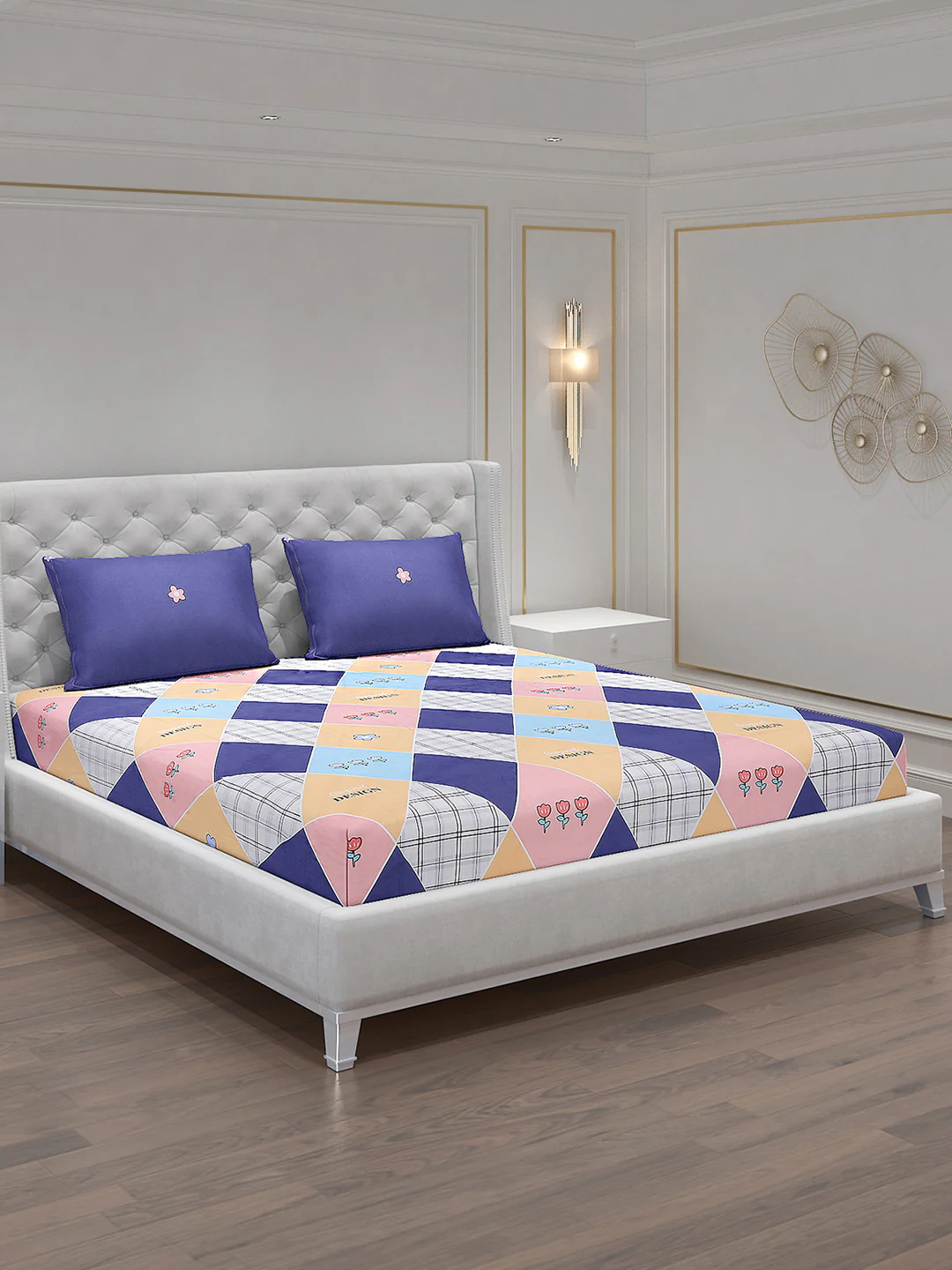 130 GSM Polyester Double Bed Bedsheet with 2 Pillow Covers