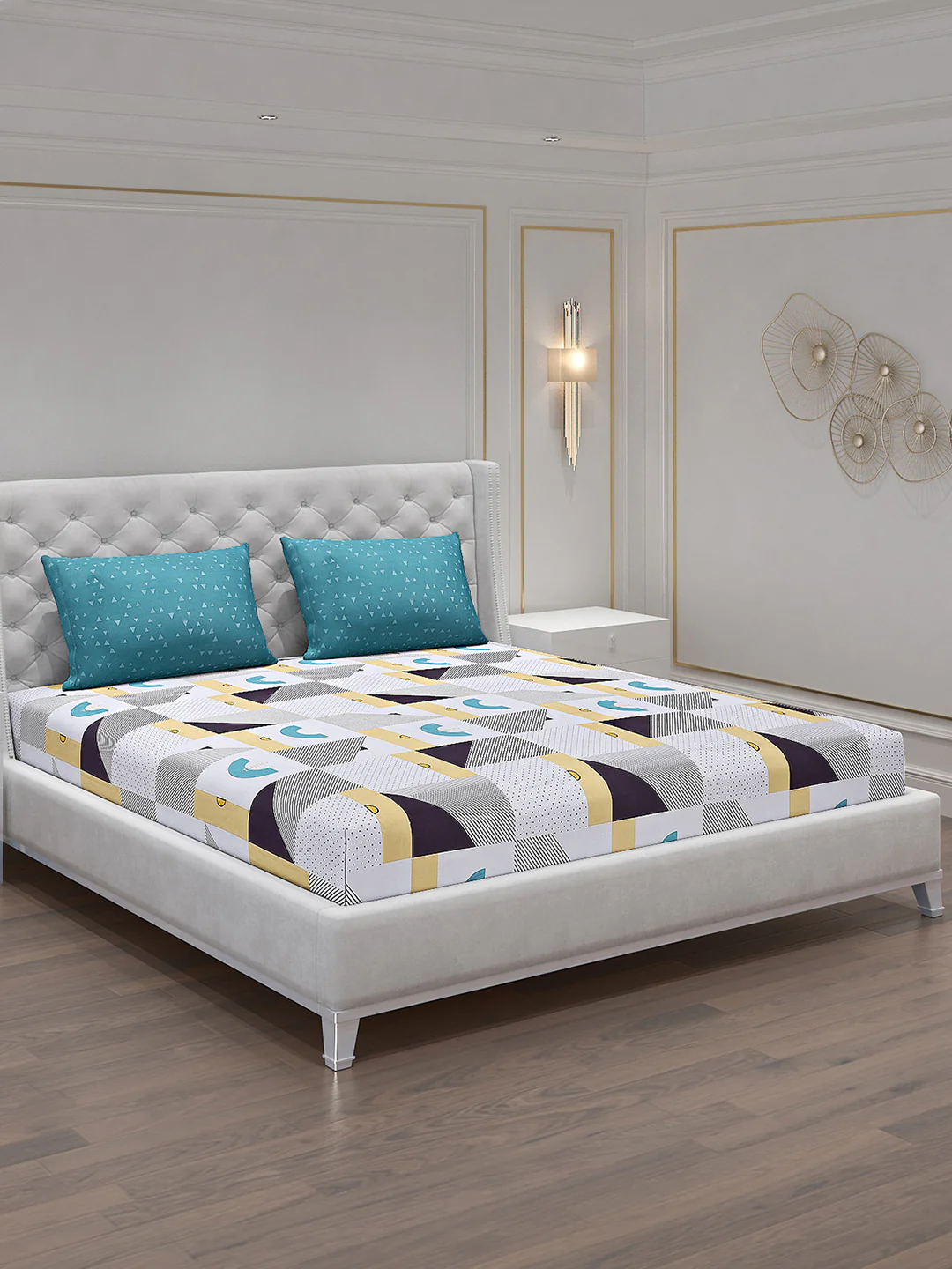 130 GSM Polyester Double Bed Bedsheet with 2 Pillow Covers