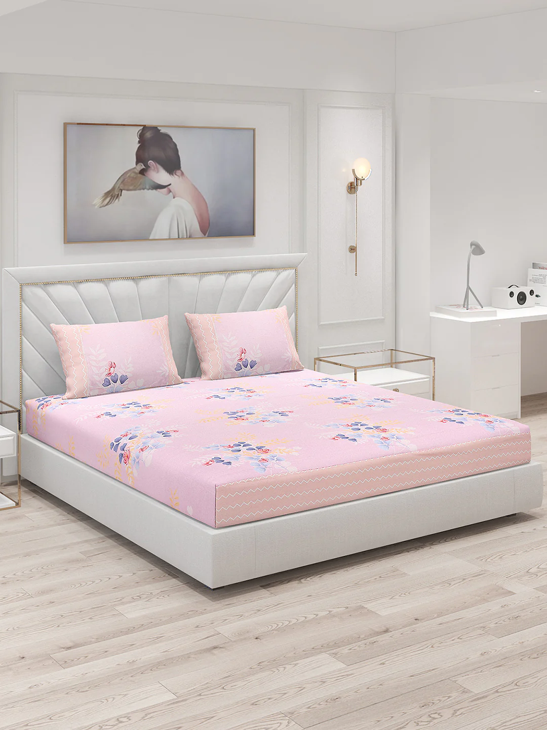 130 GSM Polyester Double Bed Bedsheet with 2 Pillow Covers