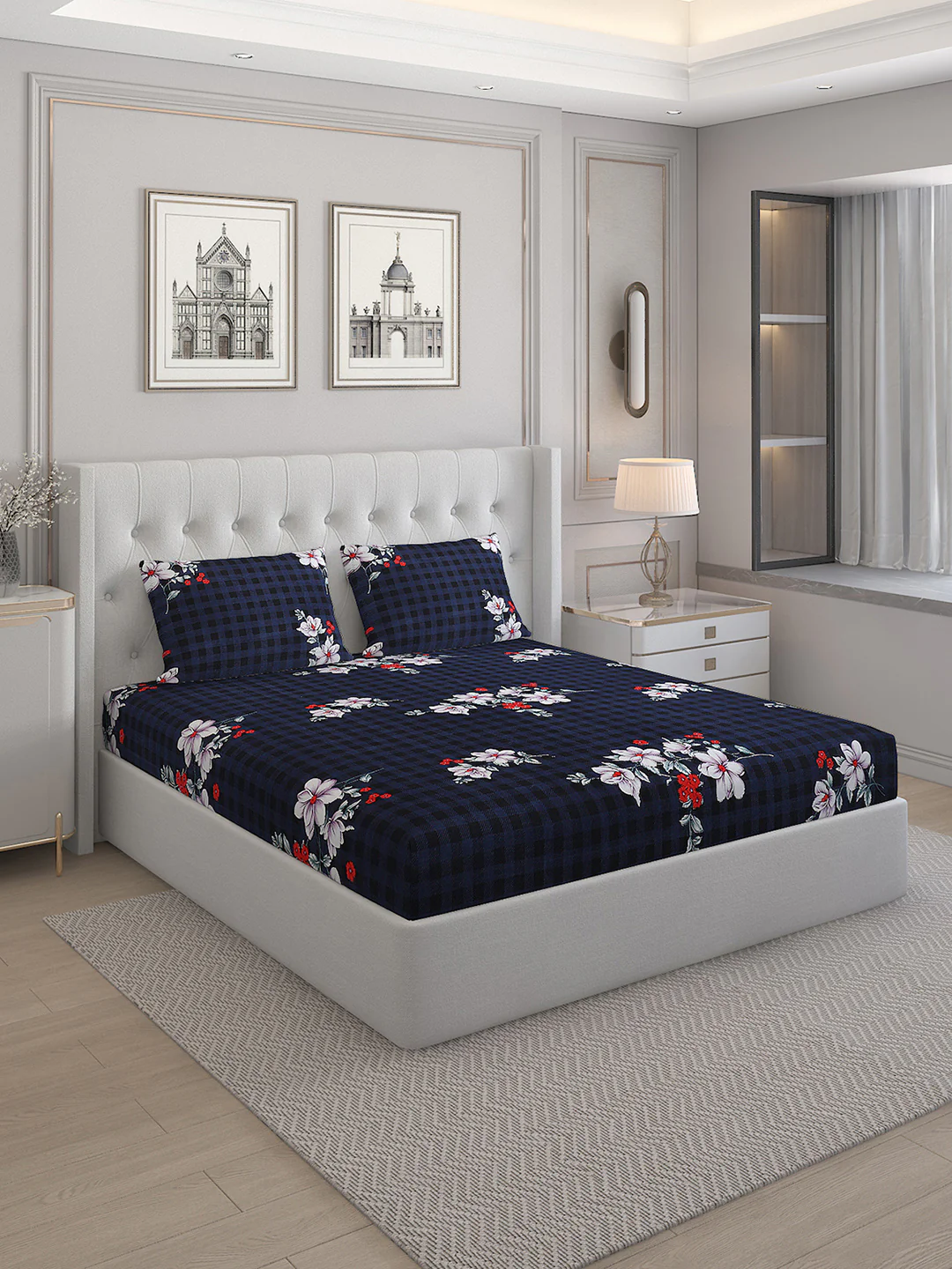 130 GSM Polyester Double Bed Bedsheet with 2 Pillow Covers