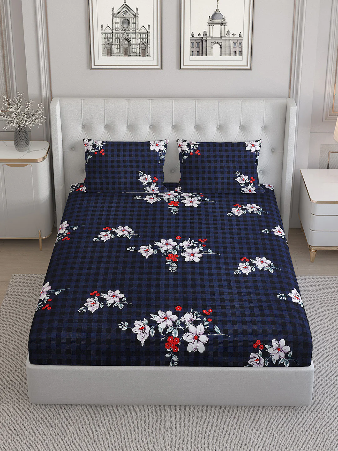 130 GSM Polyester Double Bed Bedsheet with 2 Pillow Covers - Image 2