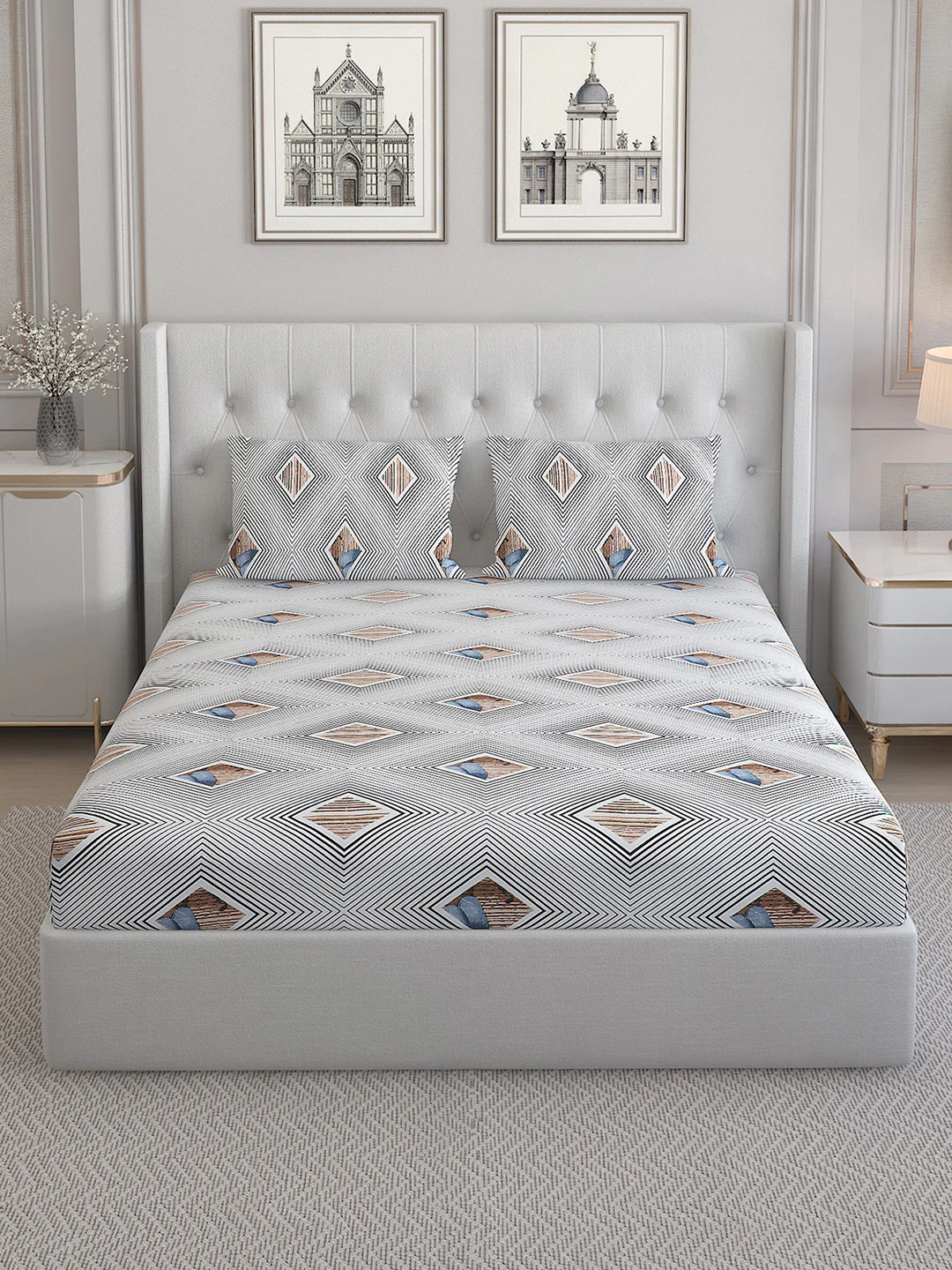 130 GSM Polyester Double Bed Bedsheet with 2 Pillow Covers - Image 3