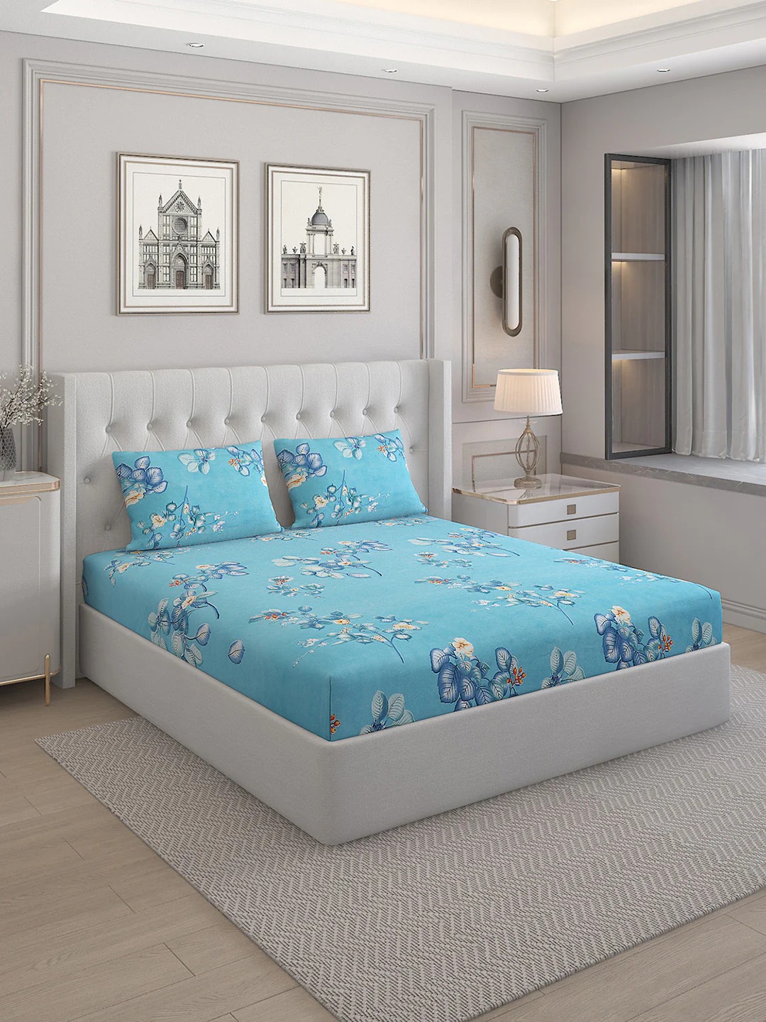 130 GSM  Polyester Double Bed Bedsheet with 2 Pillow Covers