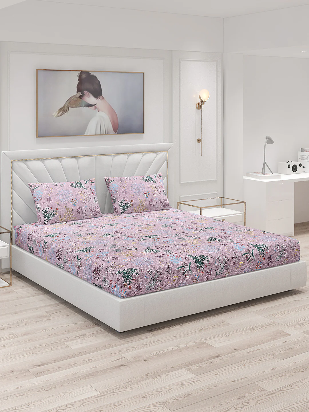 130 GSM Polyester Double Bed Bedsheet with 2 Pillow Covers