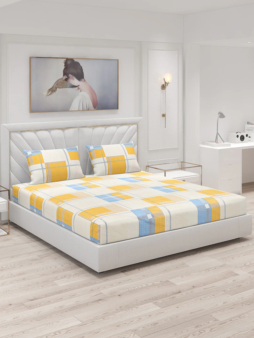 130 GSM Polyester Double Bed Bedsheet with 2 Pillow Covers
