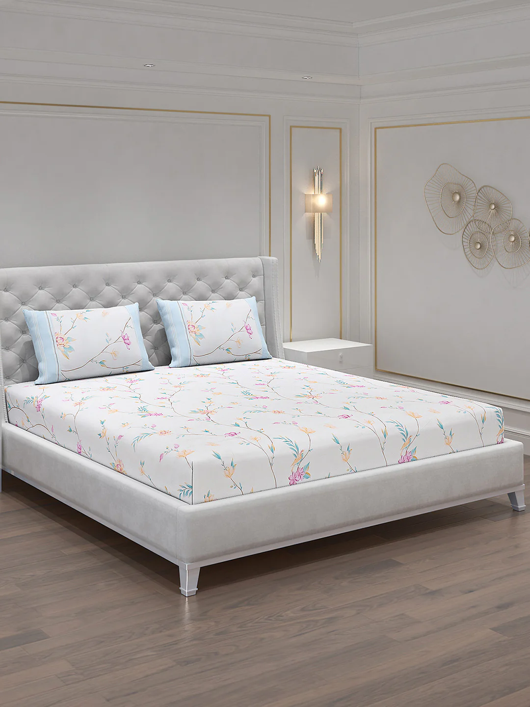130 GSM Polyester Double Bed Bedsheet with 2 Pillow Covers