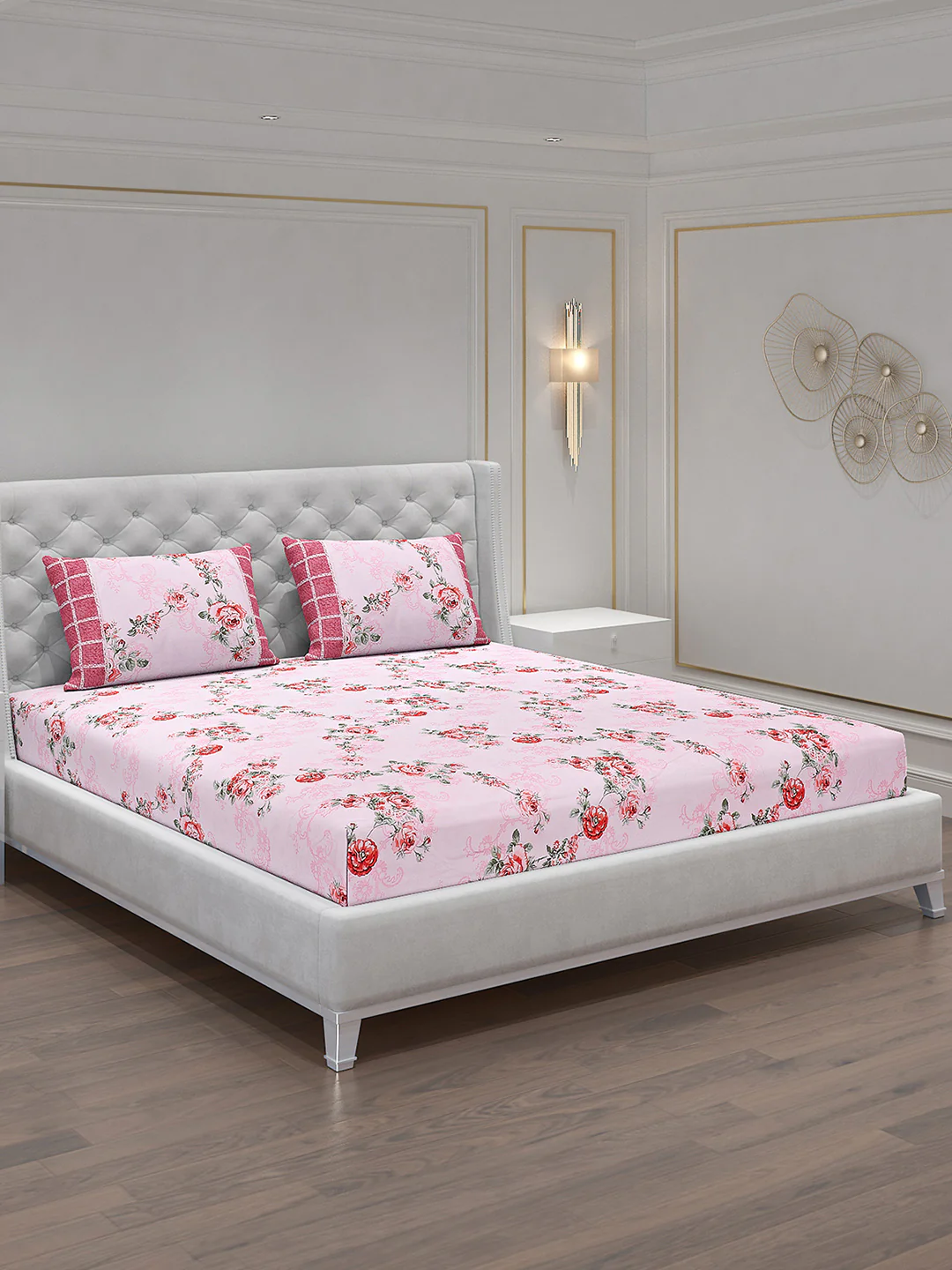 130 GSM Polyester Double Bed Bedsheet with 2 Pillow Covers