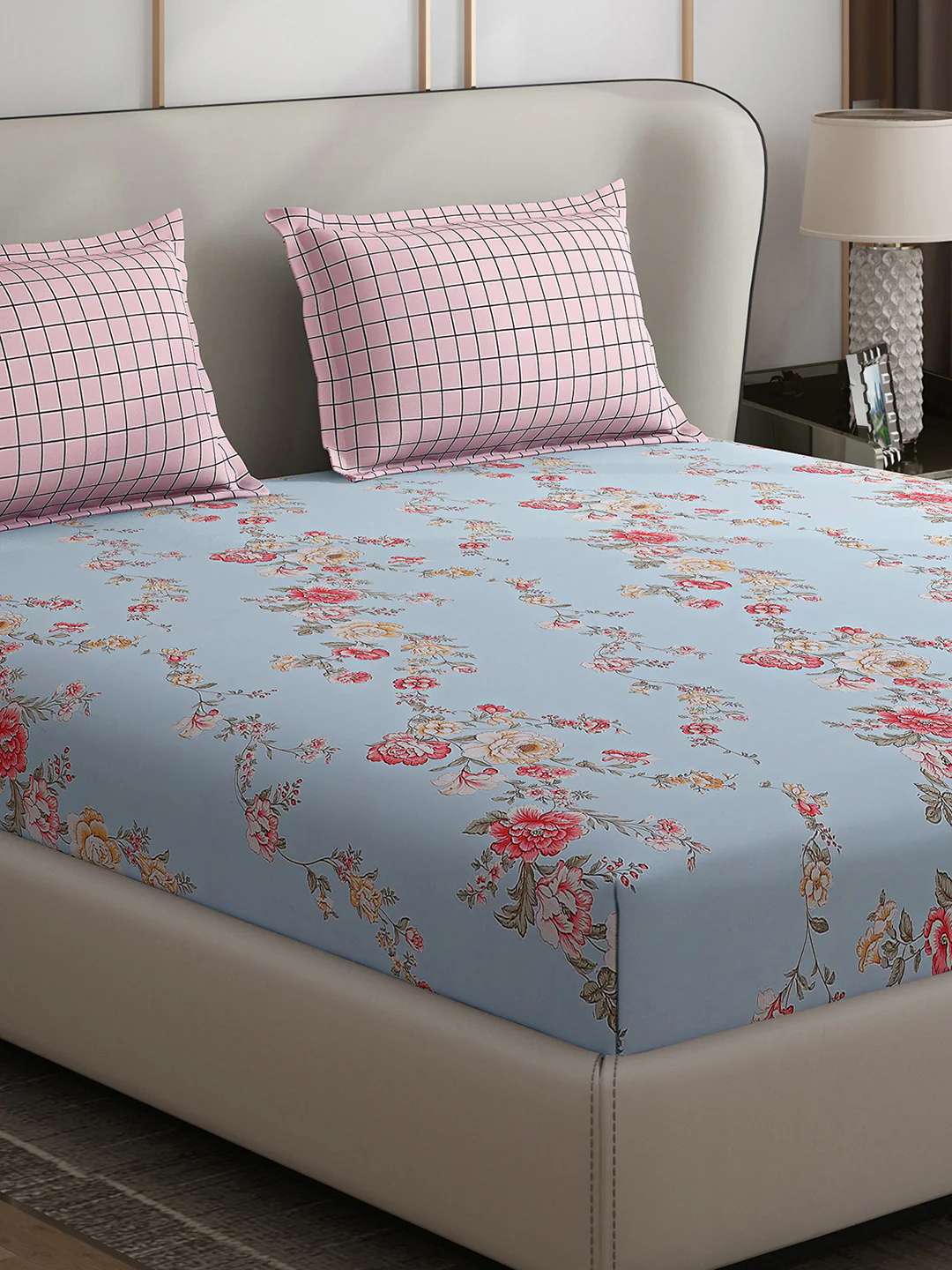 130 GSM Polyester Double Bed 1 Bedsheet with 2 Pillow Covers (Edmond)