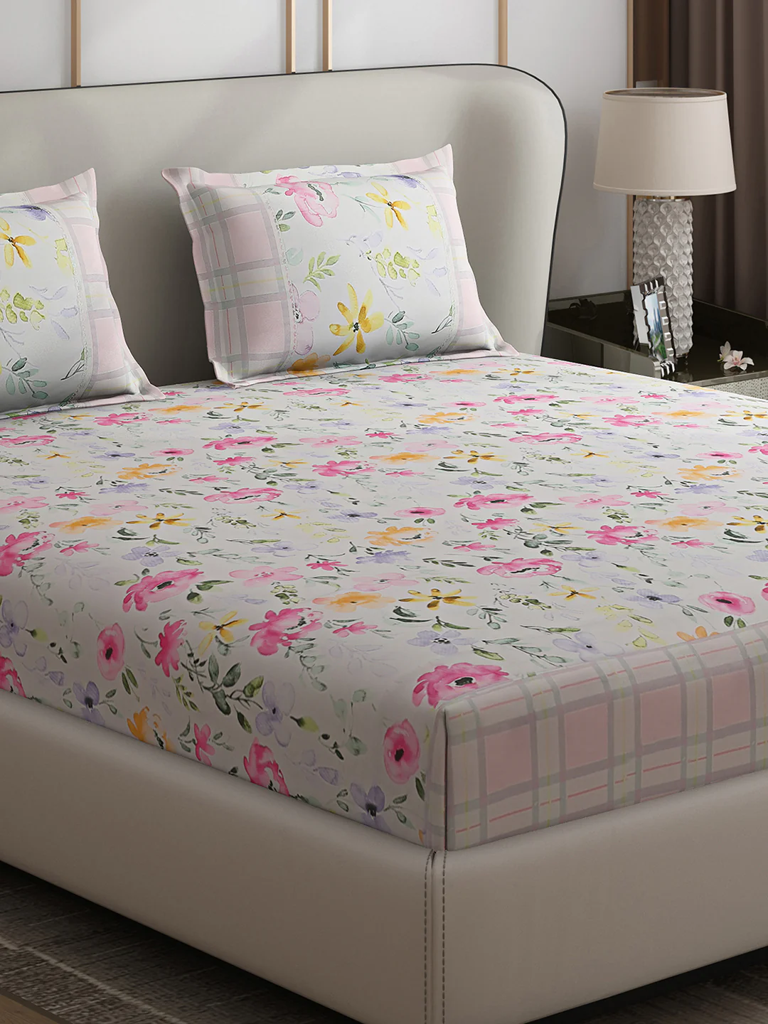 130 GSM Polyester Double Bed 1 Bedsheet with 2 Pillow Covers (Essence)