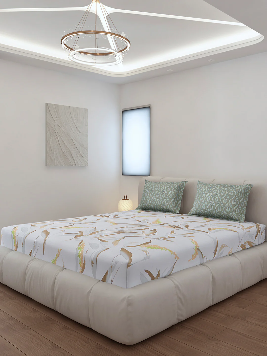 130 GSM Polyester King Size 1 Bedsheet with 2 Pillow Covers (Stanley)