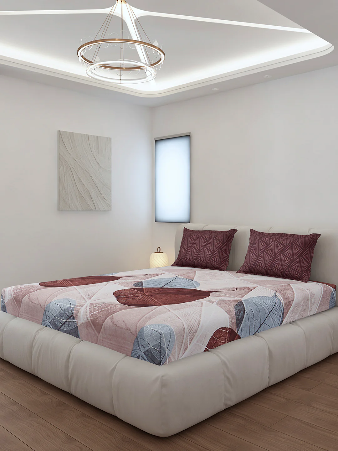 130 GSM Polyester King Size 1 Bedsheet with 2 Pillow Covers (Stanley)