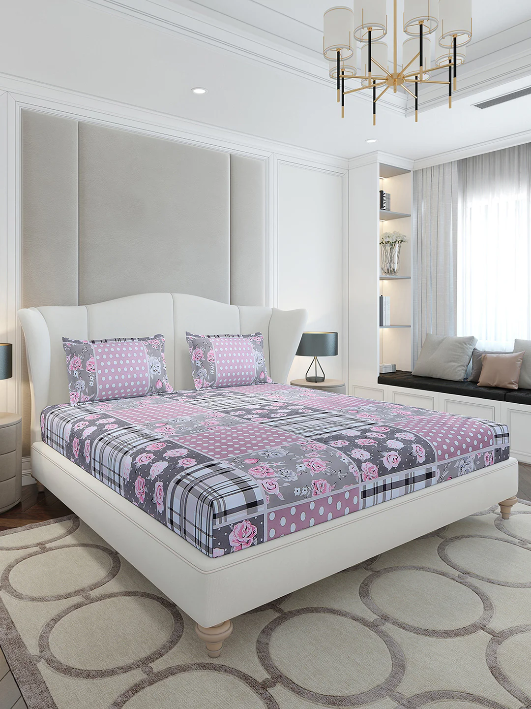 130 GSM Polyester King Size 1 Bedsheet with 2 Pillow Covers (Stanley Gold)