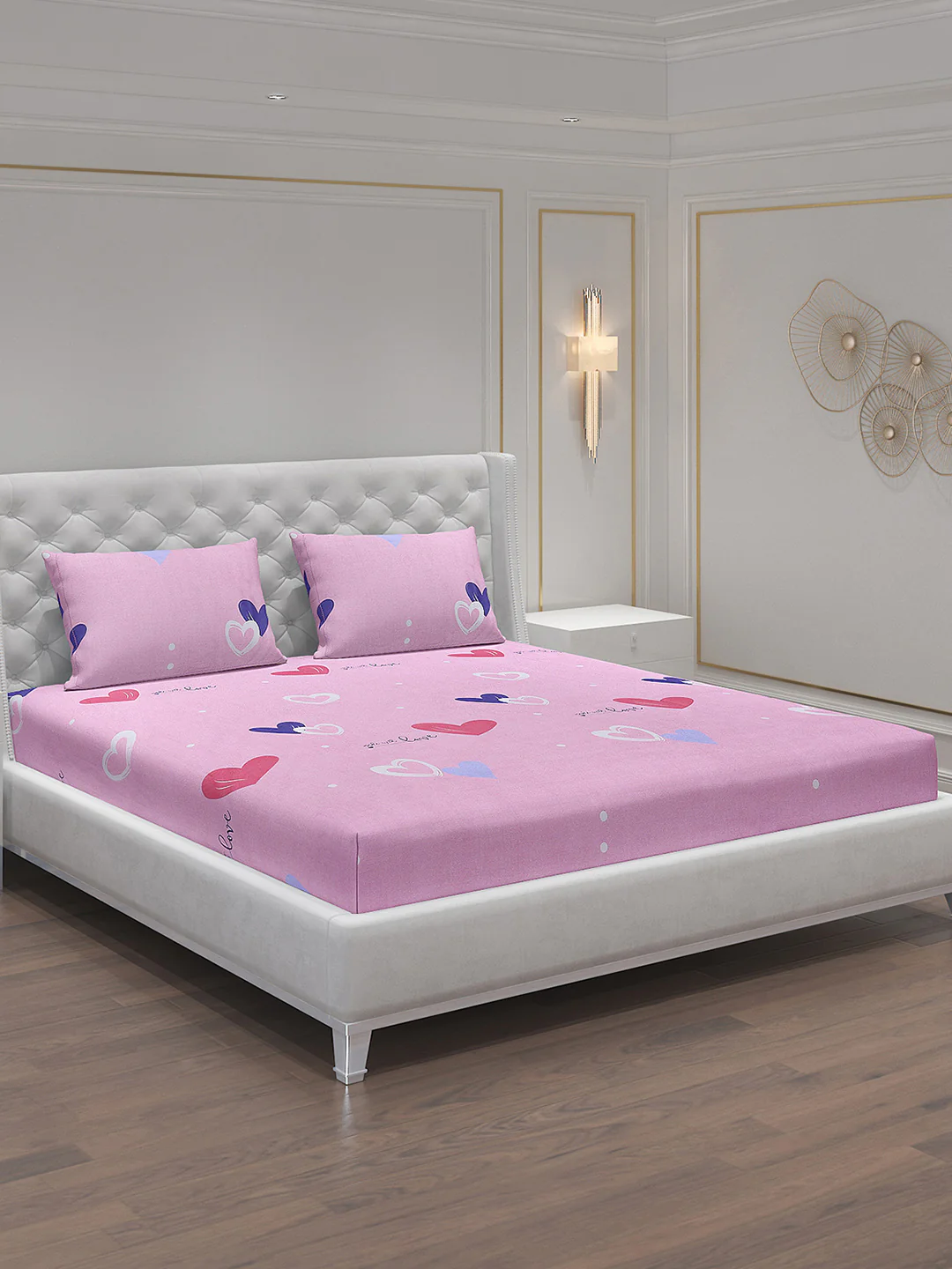 140 GSM Polyester Double Bed Bedsheet with 2 Pillow Covers