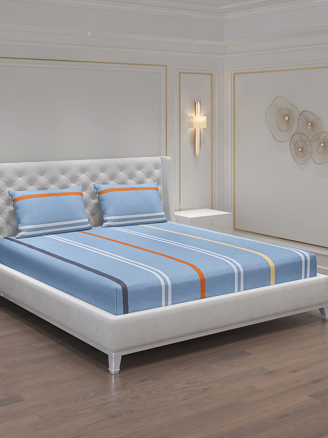 140 GSM Polyester Double Bed Bedsheet with 2 Pillow Covers