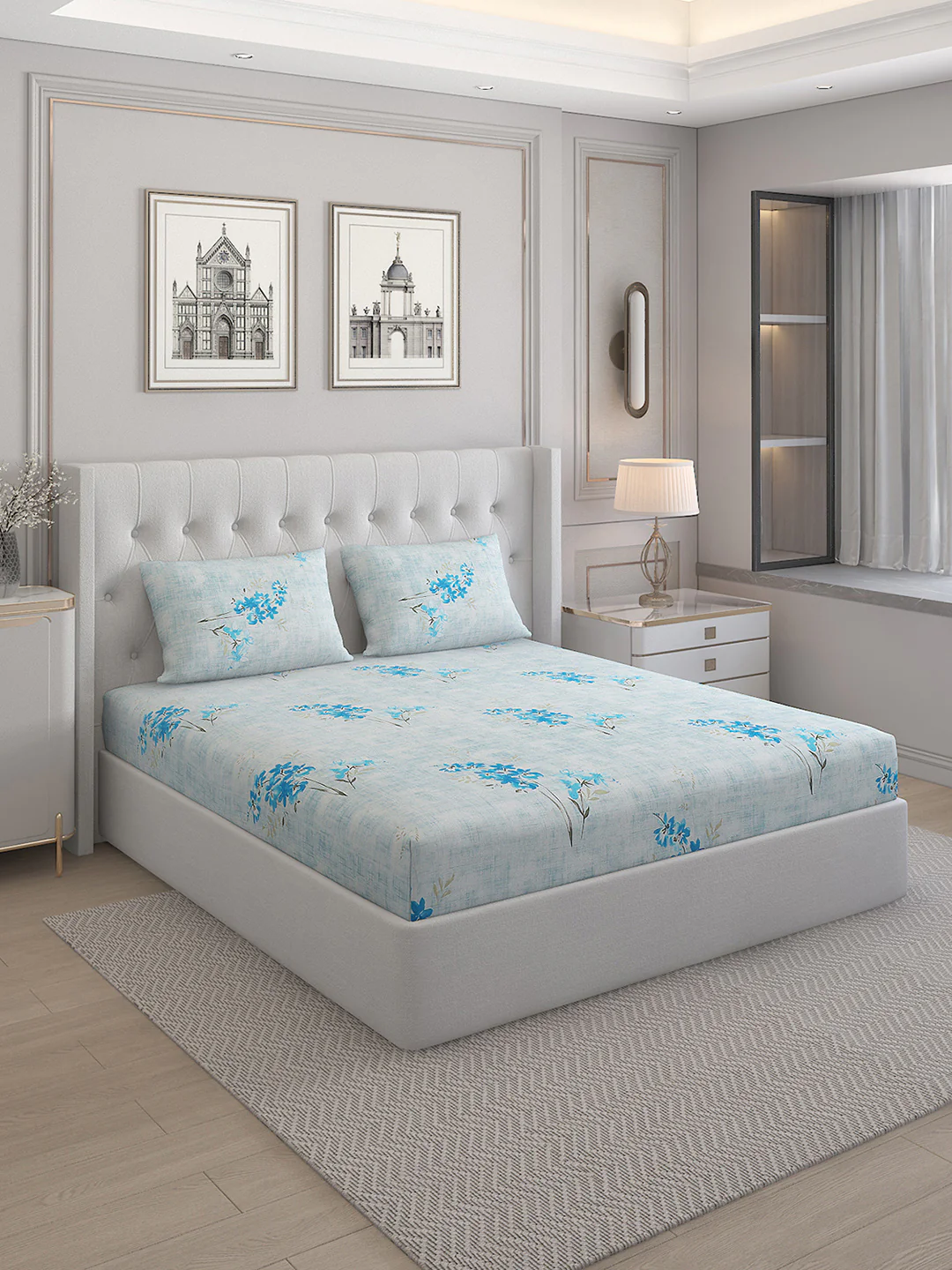 140 TC Cotton Double Bed Bedsheet with 2 Pillow Covers