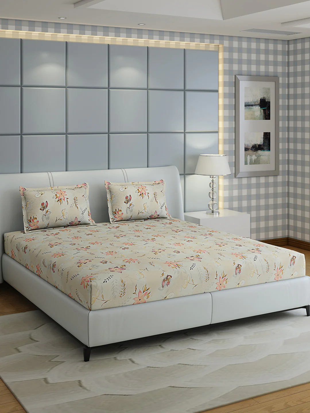 144 TC Cotton Double Bed 1 Bedsheet with 2 Pillow Covers (Fashnik)