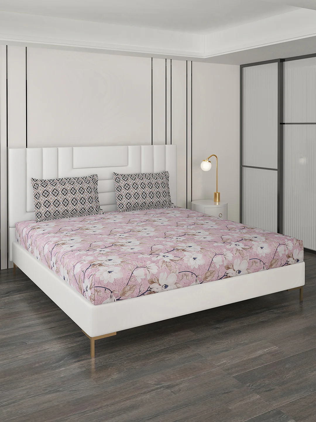 144 TC Cotton Double Bedsheet with 2 Pillow Covers
