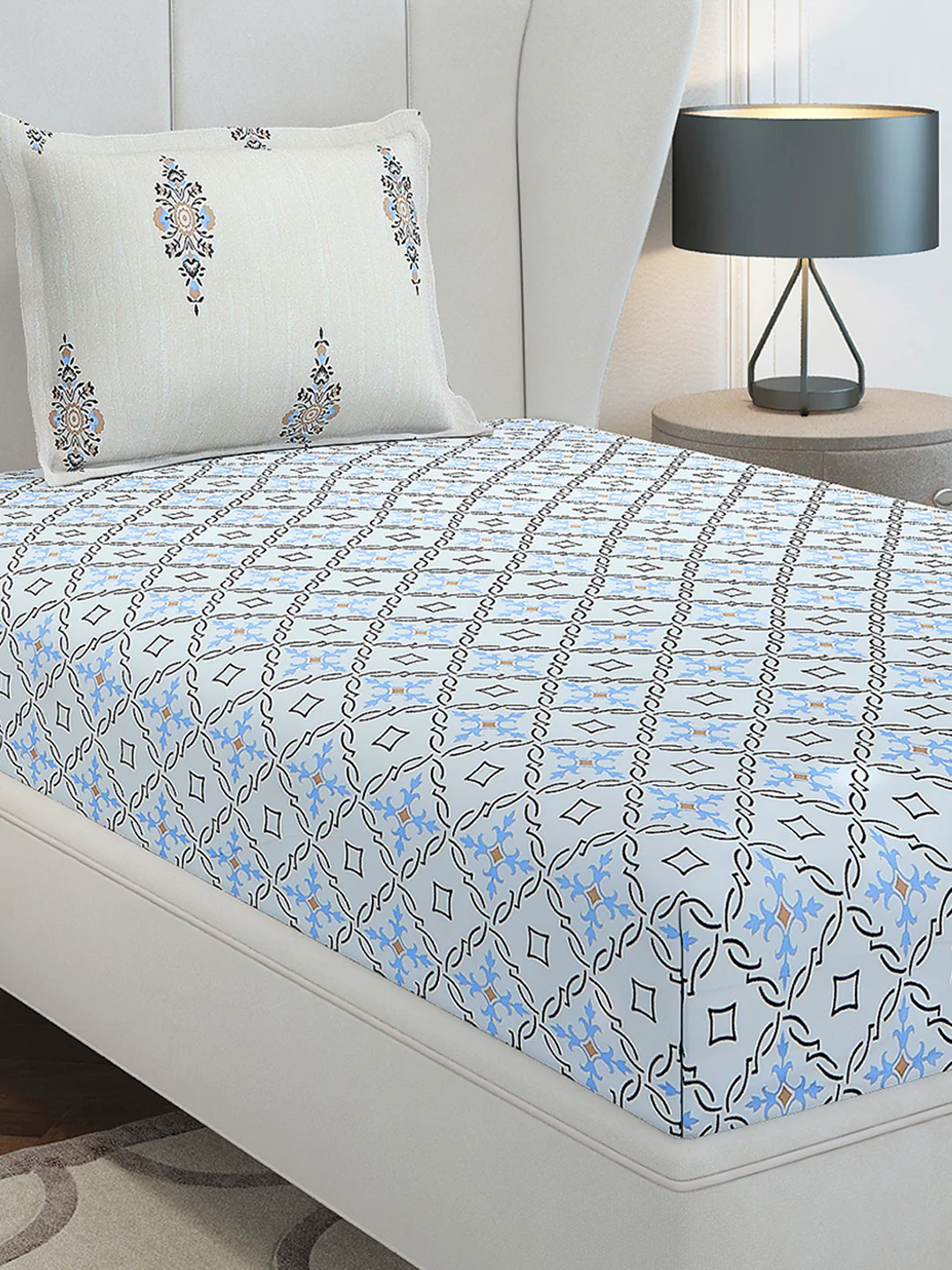144 TC Cotton Single Bedsheet with 1 Pillow Cover (Solstice)