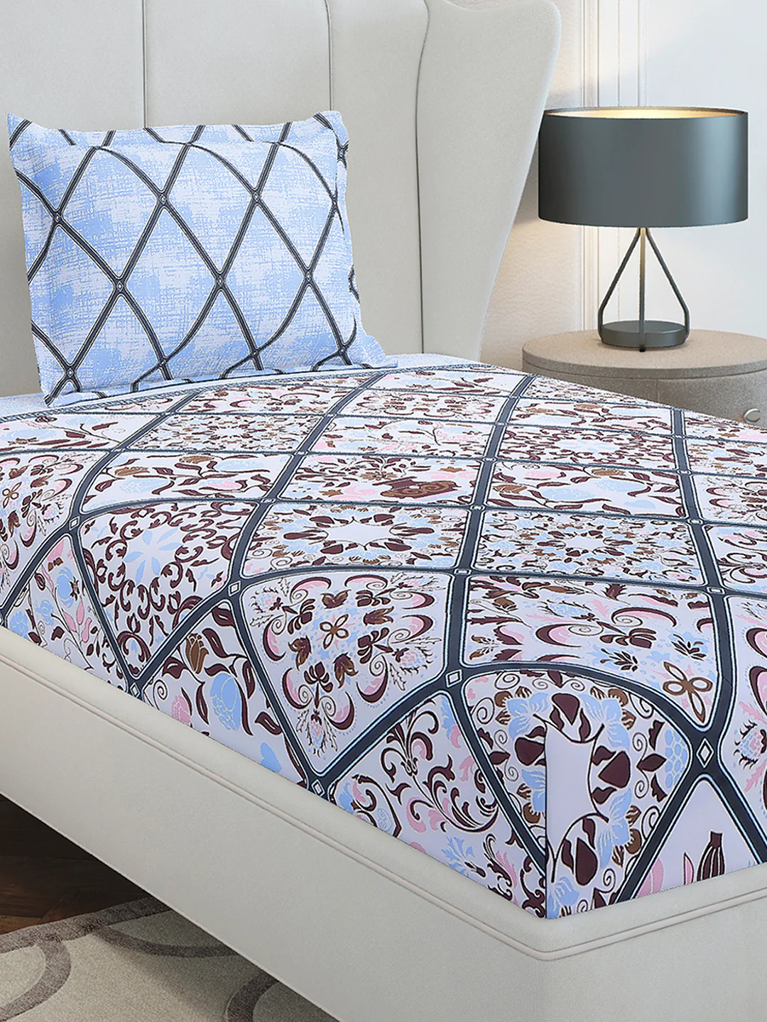144 TC Cotton Single Bedsheet with 1 Pillow Cover (Solstice)