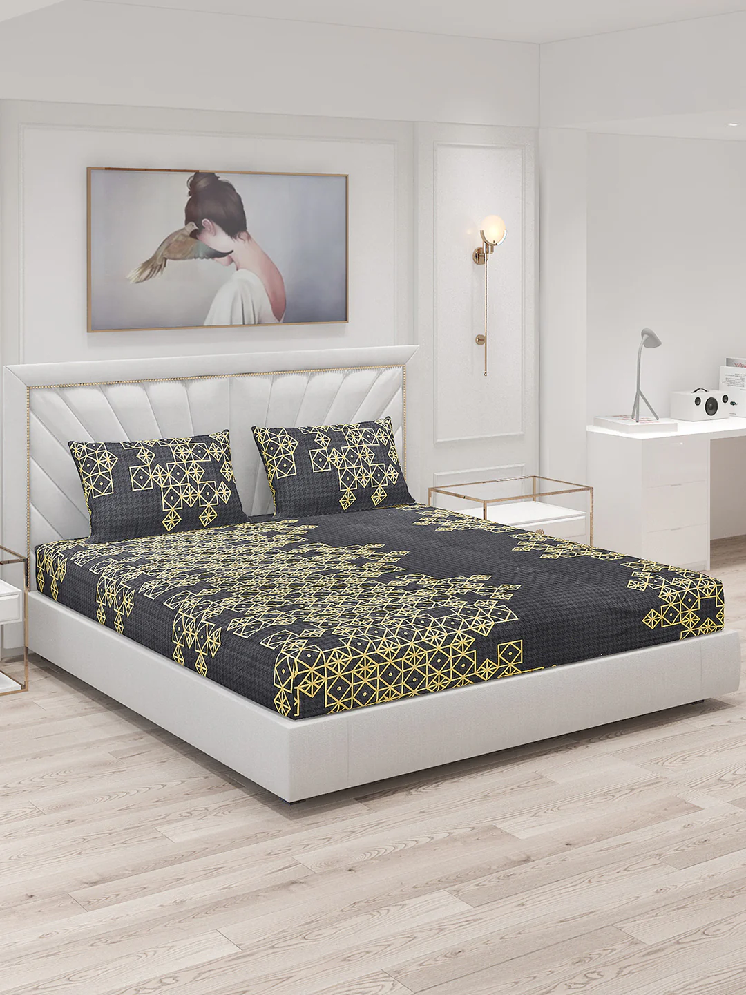 145 GSM Polyester Double Bed Bedsheet with 2 Pillow Covers