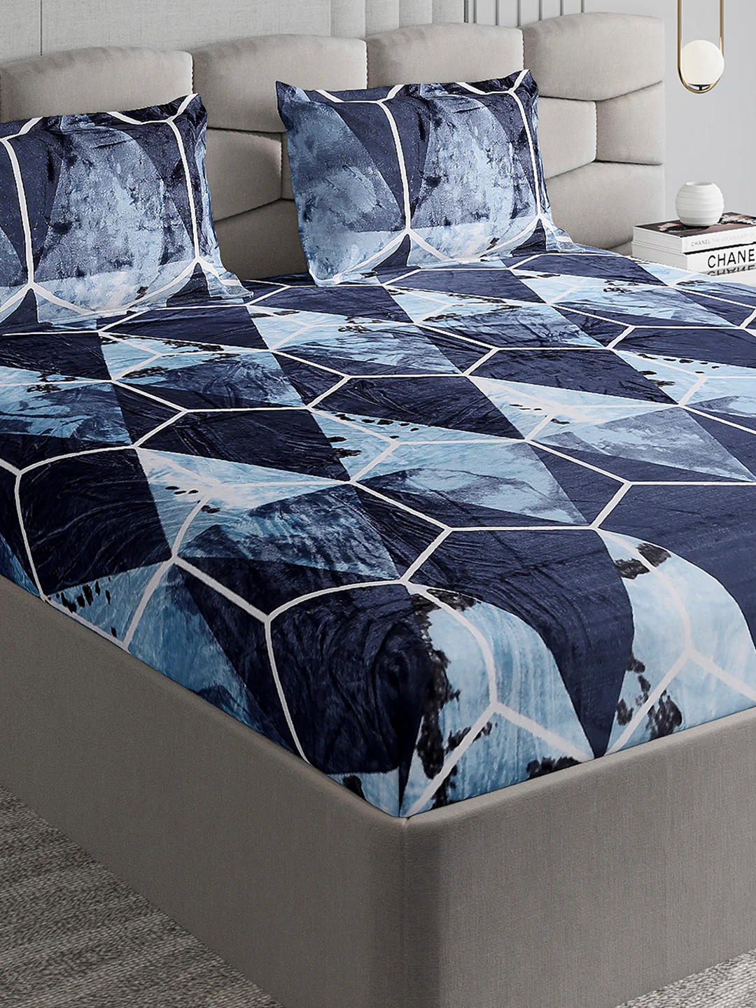 374 GSM 100% Polyester Double Bed 1 Bedsheet with 2 Pillow Cover (Impression)
