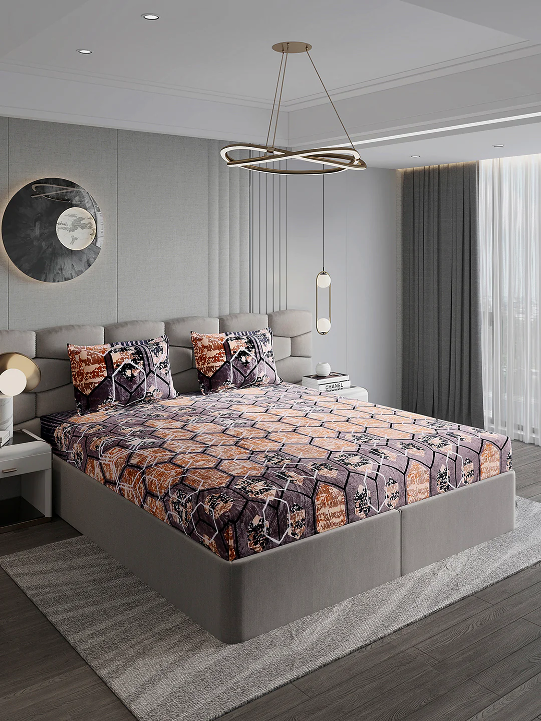 374 GSM 100% Polyester Double Bed 1 Bedsheet with 2 Pillow Cover (Impression) - Image 4