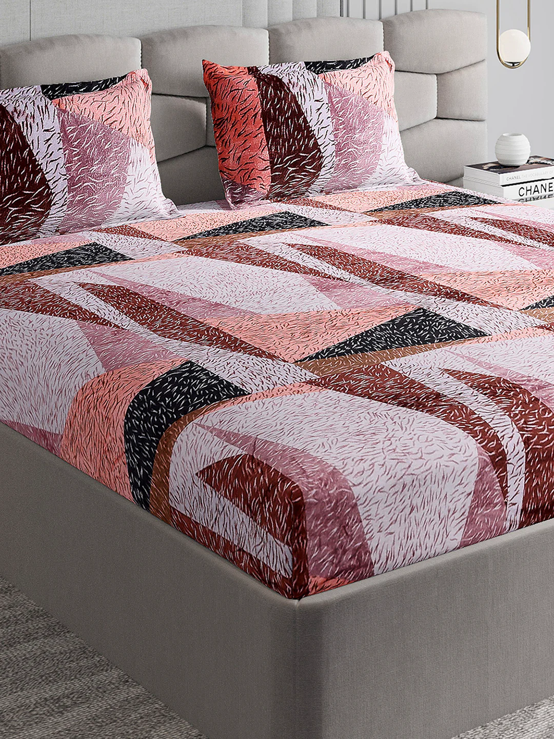 374 GSM 100% Polyester Double Bed 1 Bedsheet with 2 Pillow Cover (Impression)
