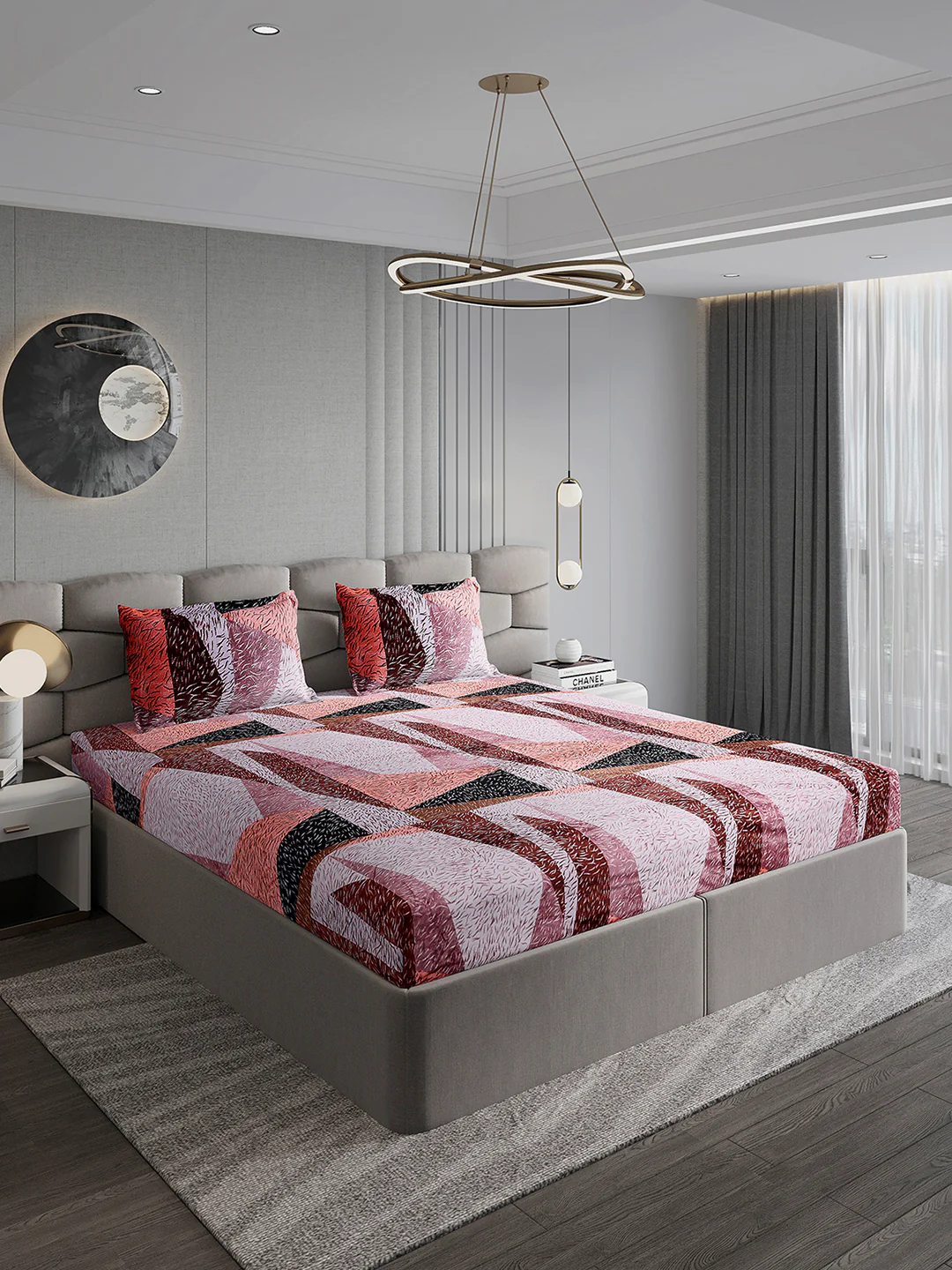 374 GSM 100% Polyester Double Bed 1 Bedsheet with 2 Pillow Cover (Impression) - Image 4