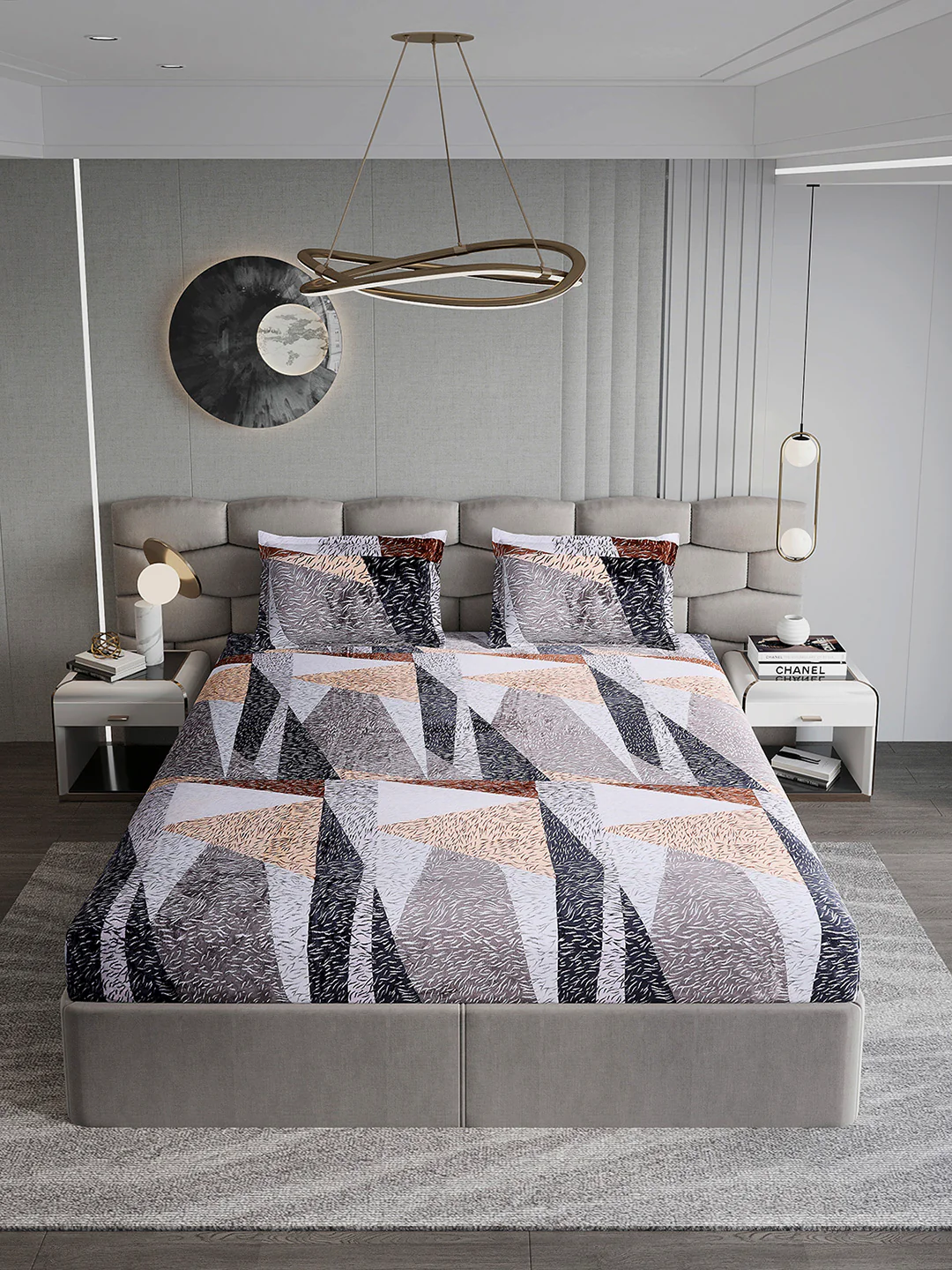374 GSM 100% Polyester Double Bed 1 Bedsheet with 2 Pillow Cover (Impression) - Image 3
