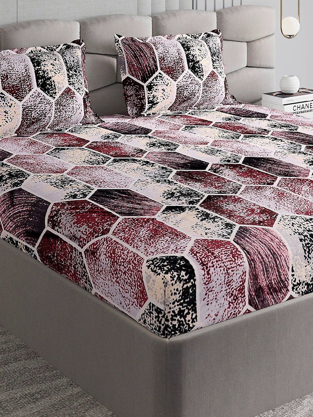 404 GSM 100% Polyester Double Bed 1 Bedsheet with 2 Pillow Cover (Ruby Gold)