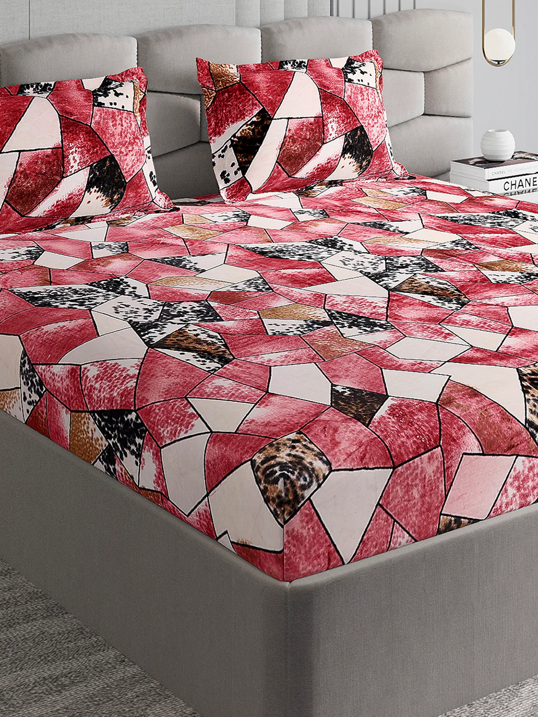404 GSM 100% Polyester Double Bed 1 Bedsheet with 2 Pillow Cover (Ruby Gold)