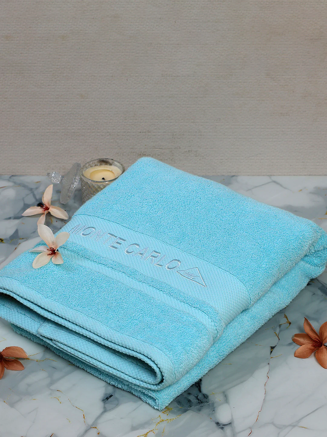 Aqua Blue Cotton Solid 650 GSM Bath Towel (Eusapia)