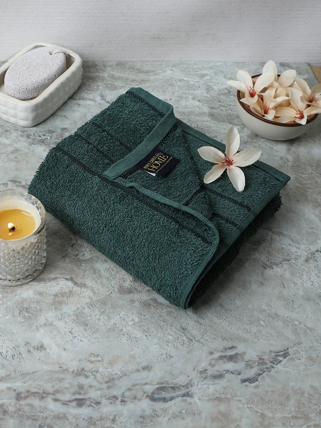 Bottle Green Cotton Solid 350 GSM Bath Towel (Soho)