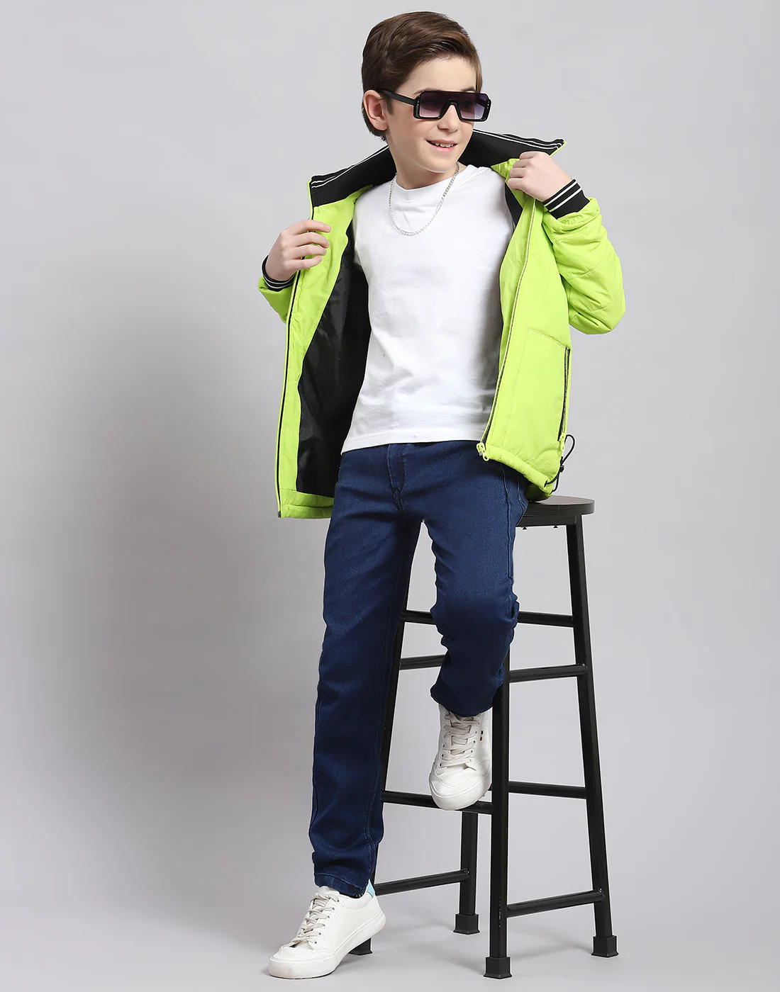 Boys Green Printed Collar Full Sleeve Boys Jacket