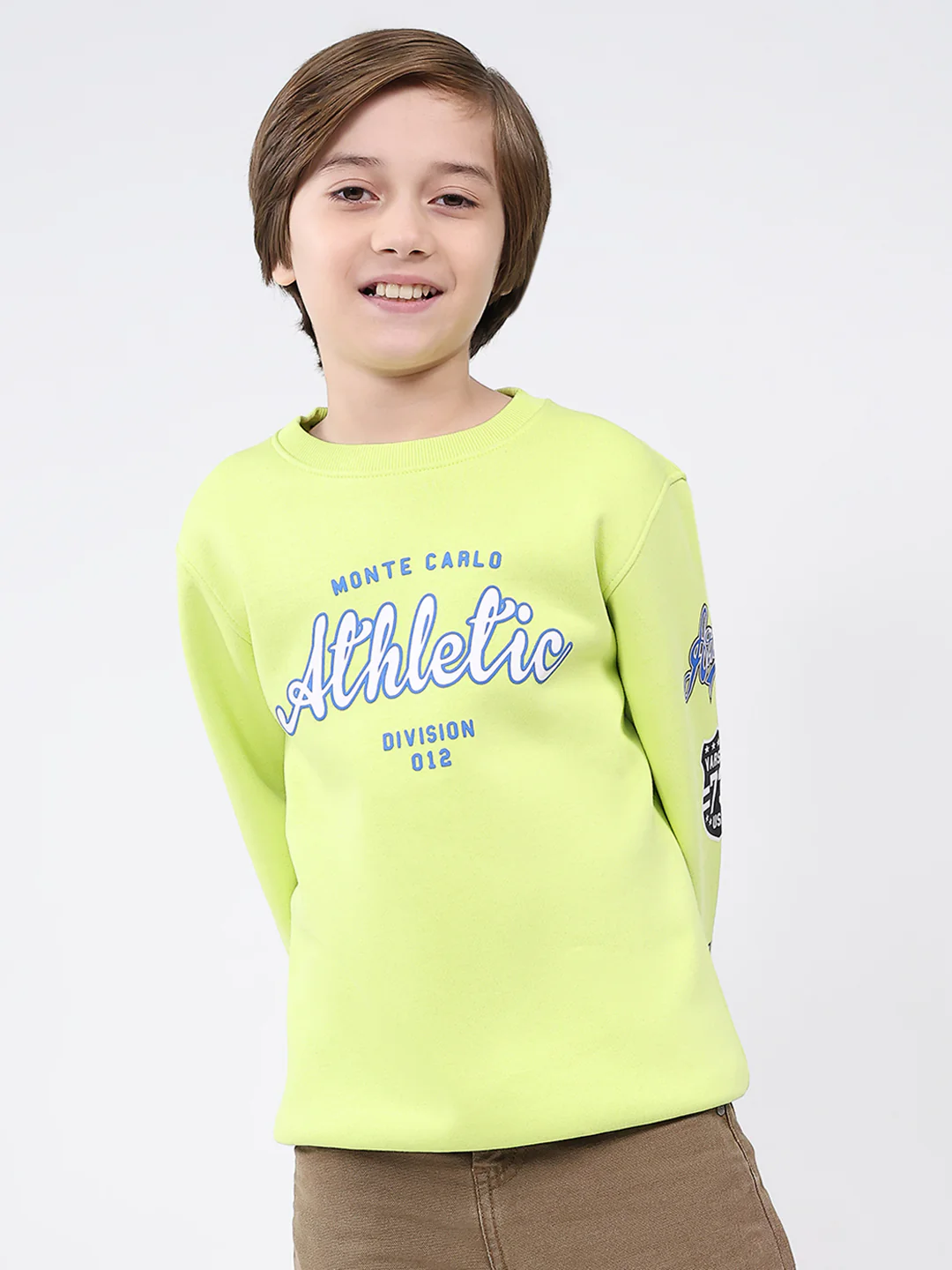 Boys Green Printed Round Neck Full Sleeve Sweatshirt