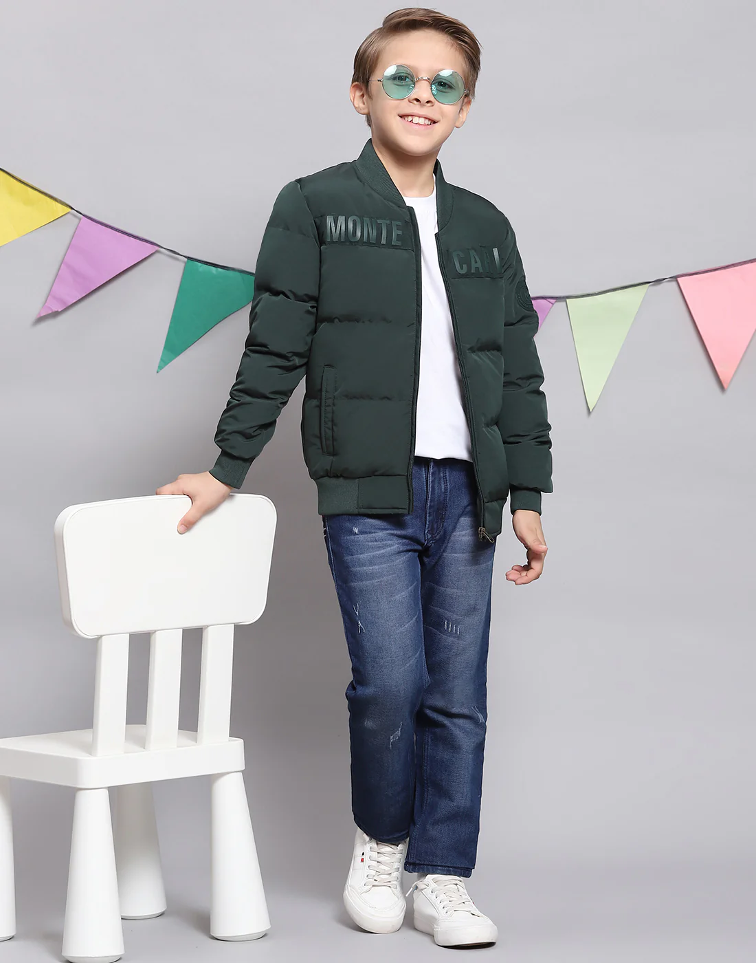 Boys Green Solid Stand Collar Full Sleeve Boys Jacket - Image 2