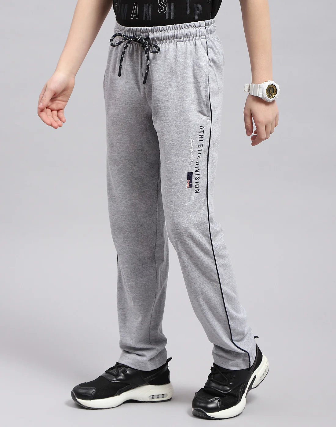 Boys Grey Melange Printed Regular Fit Lower