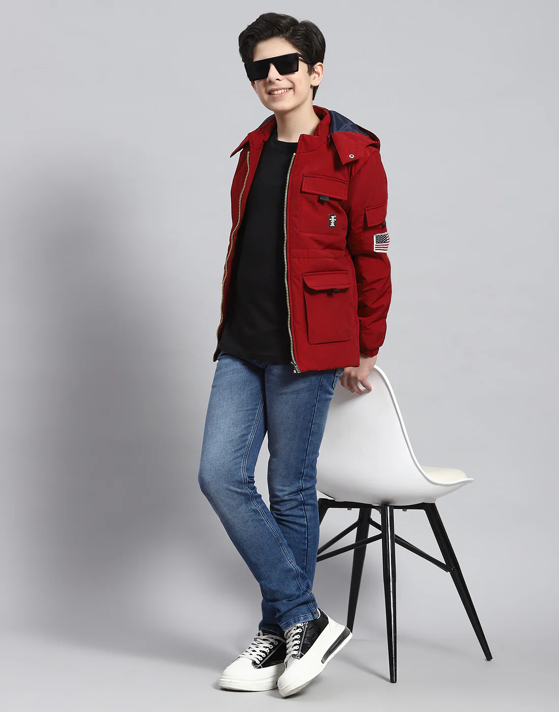 Boys Maroon Solid Hooded Full Sleeve Boys Jacket