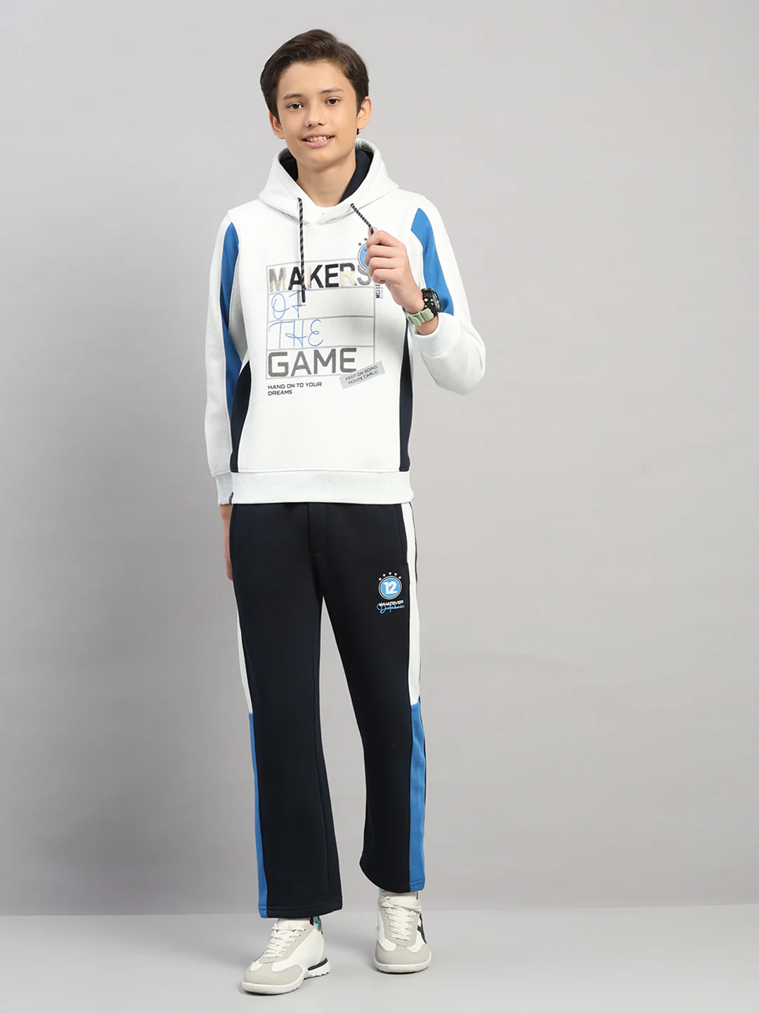 Boys Navy Blue Printed Collar Full Sleeve Winter Tracksuit