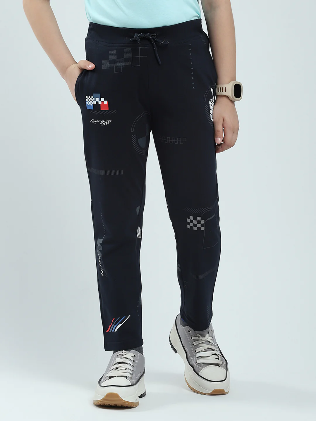 Boys Navy Blue Printed Regular Fit Lower