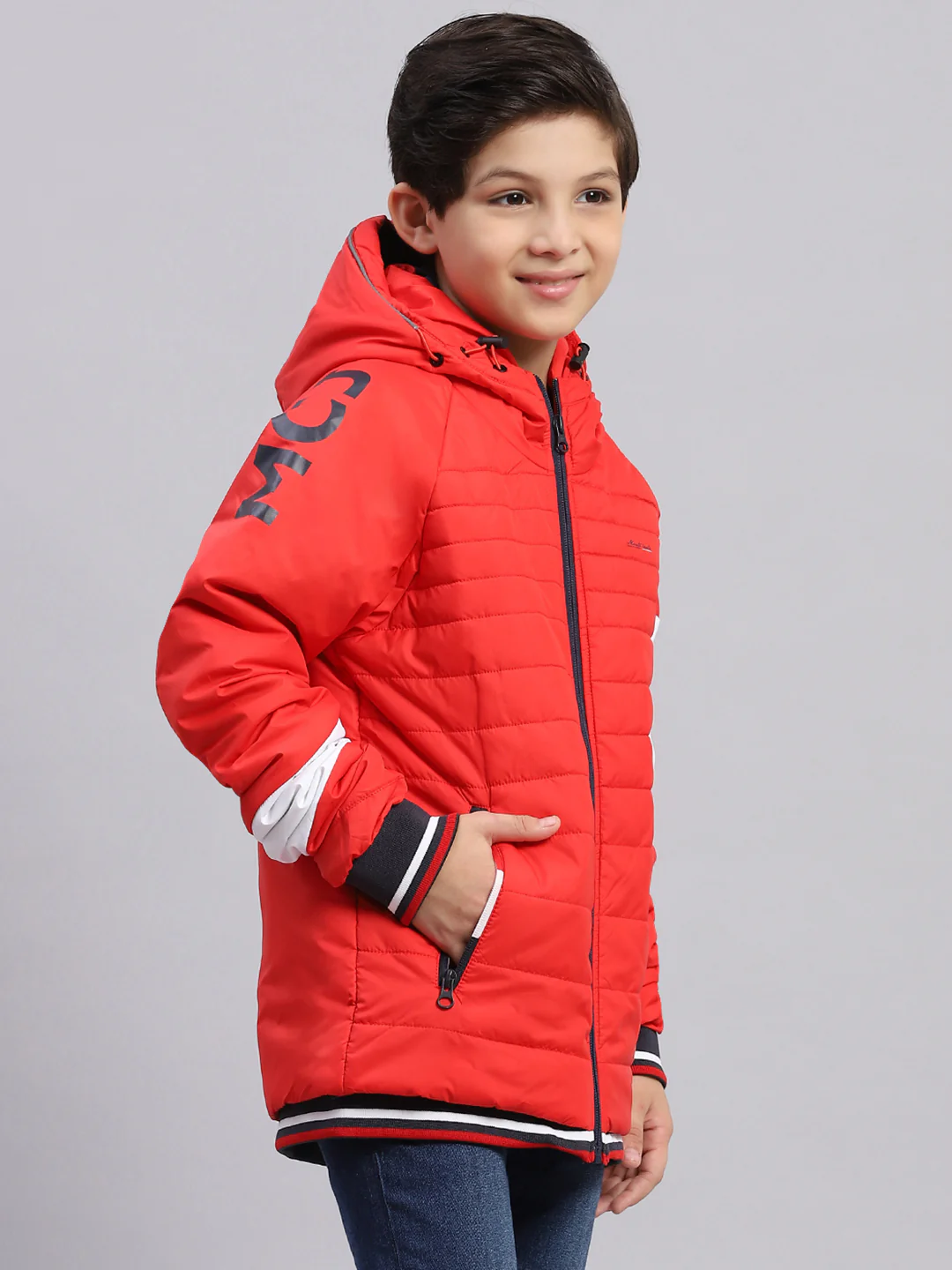 Boys Red Solid Hooded Full Sleeve Boys Jacket - Image 2