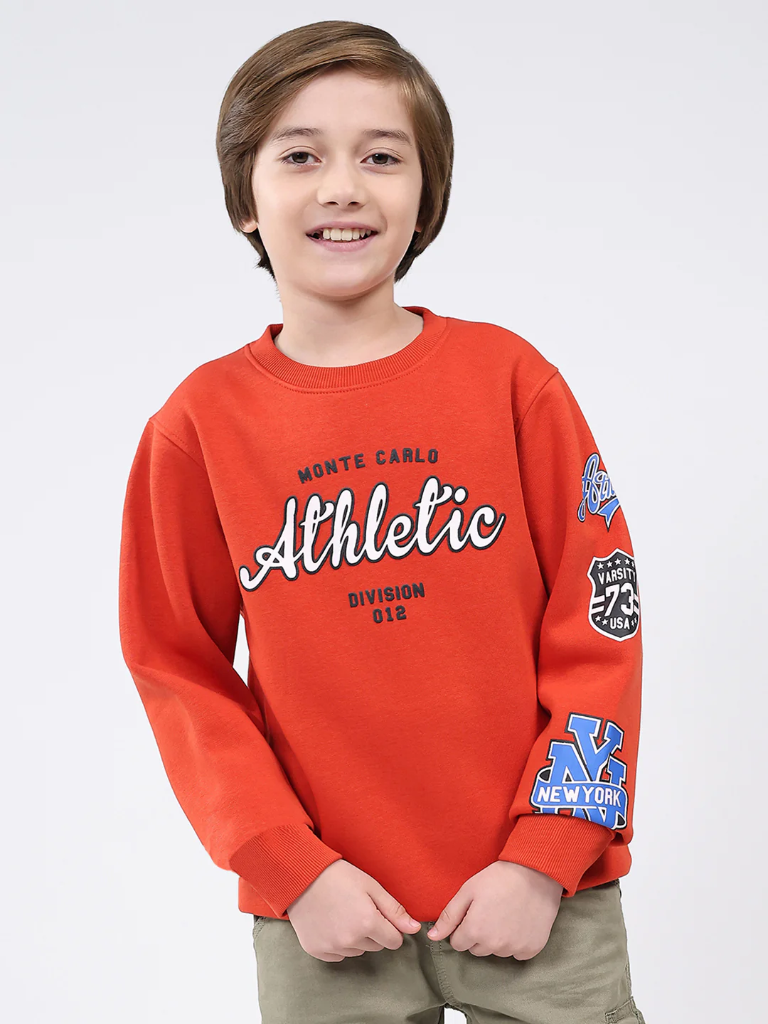 Boys Rust Printed Round Neck Full Sleeve Sweatshirt