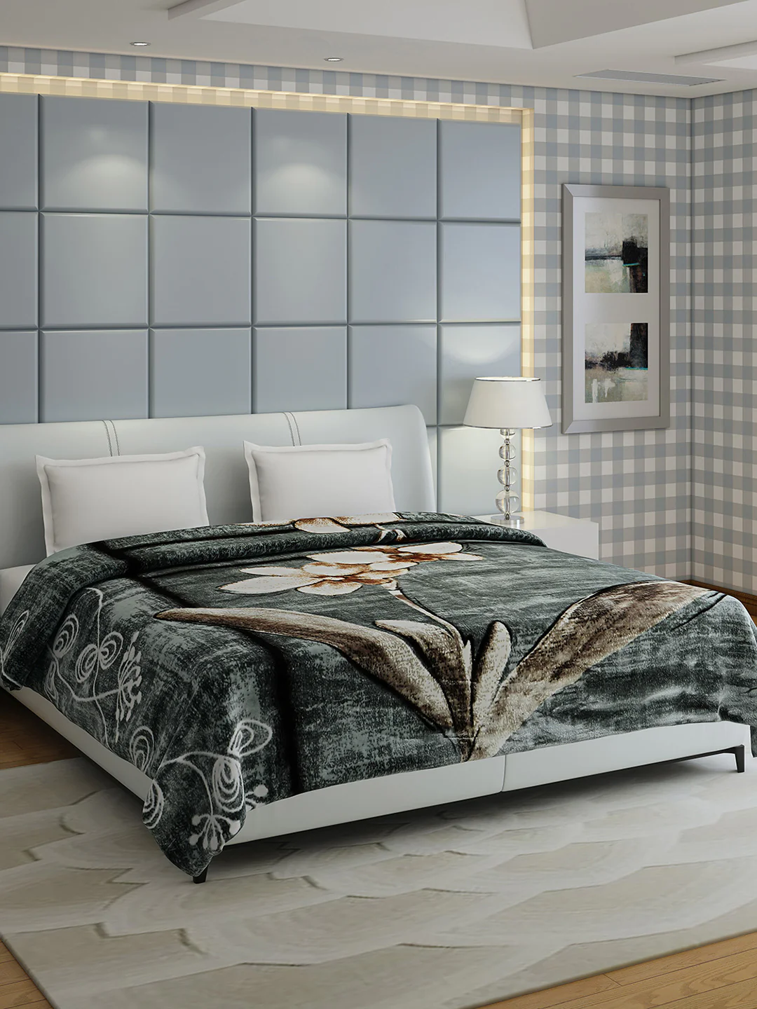 Floral Print Double Bed 947 GSM Blanket for Heavy Winter -2 Ply (Weight 5 kg)