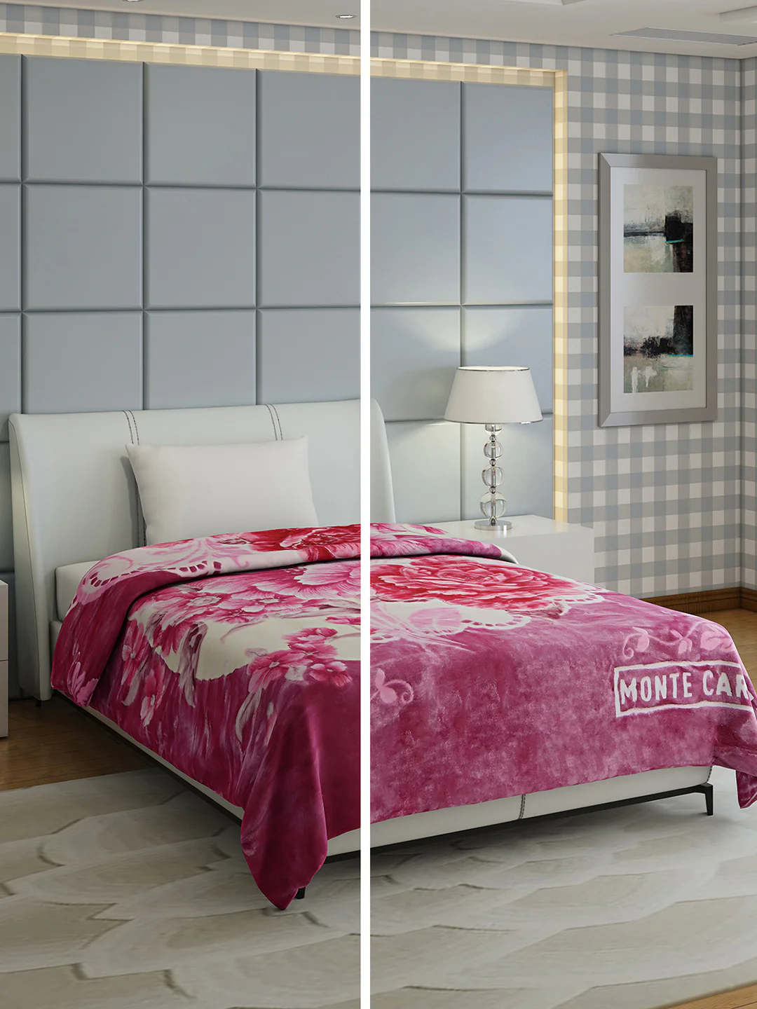 Floral Print Single Bed 852 GSM Blanket for Heavy Winter -2 Ply (Weight 3 kg)
